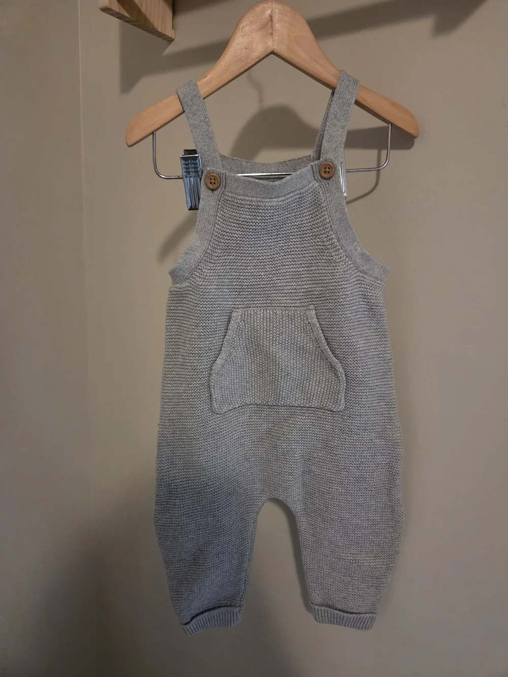 Baby 6M Cozy Gray Knit Baby Overalls - Neutral One-Piece